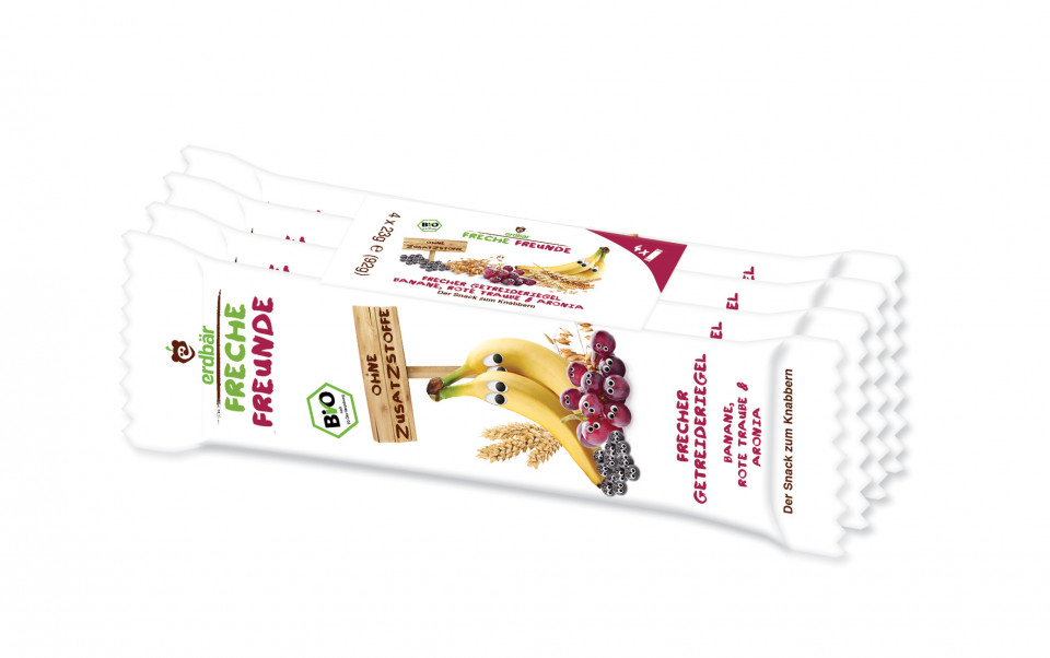 BATON DIN CEREALE CU BANANE, STRUGURI SI ARONIA BIO 4 BUC X 23G