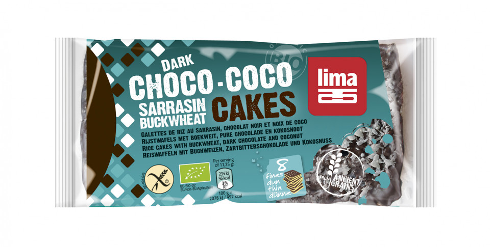 RONDELE DIN HRISCA EXPANDATA CU CIOCOLATA SI COCOS BIO FARA GLUTEN 90G