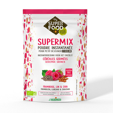 SUPERMIX PENTRU MIC DEJUN CU ZMEURA,IN SI CHIA BIO FARA GLUTEN 350G